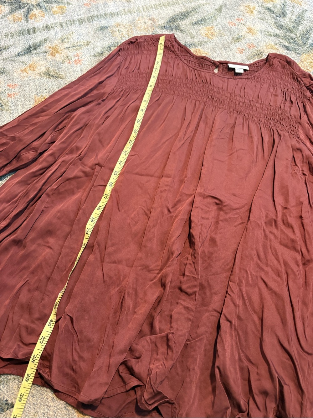 J. Jill Satin Smocked A-Line Top in Clove Brown Long Sleeve Size XL - Picture 4 of 8